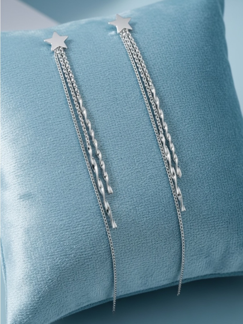 Silver-Plated Star Threader Earring Set. New.